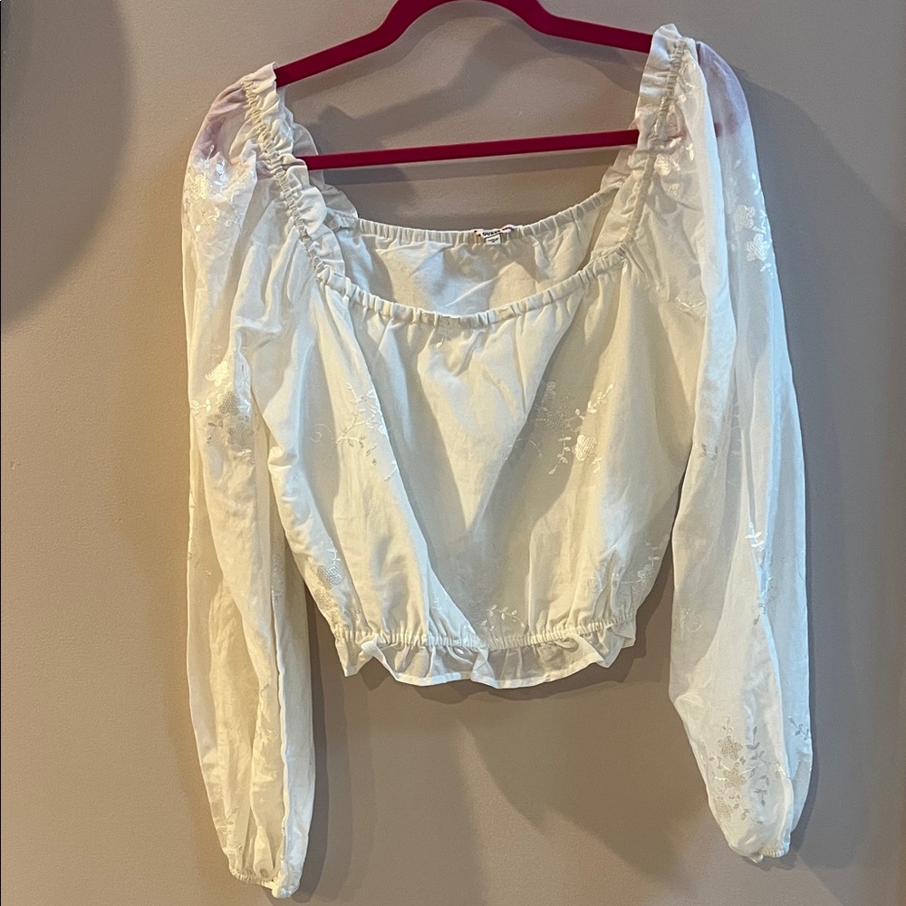 Guess White Sheer Blouse with Floral Designs